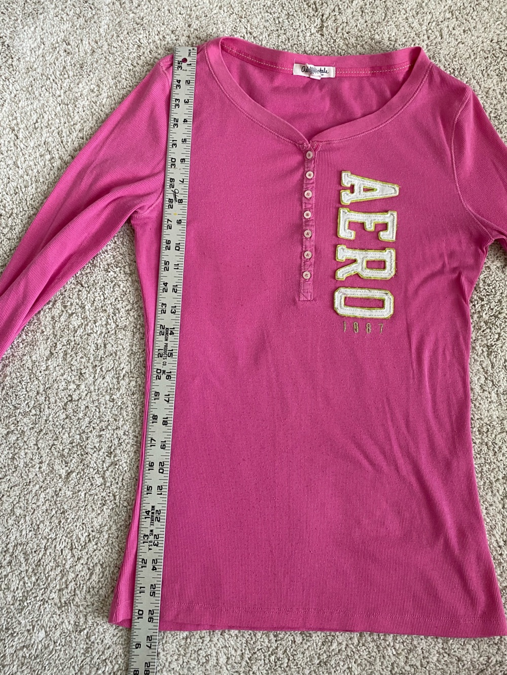Vintage Aeropostale Pink Long Sleeve Ribbed Henley XL - Picture 6 of 6